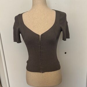 Intimately by Free People clasp front ribbed stretch V neck top NWT